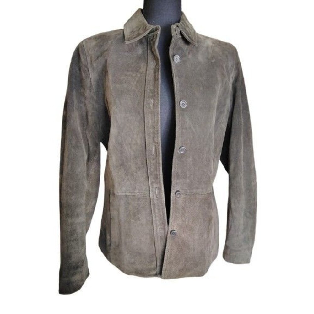 Madison Studio Olive Green Suede Leather Jacket Womens Medium Button Front